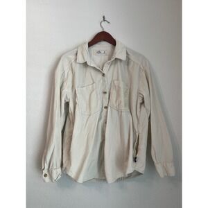 Hollister Corduroy Shirt Womens Medium Button‎ Front Long Sleeve Beige Casual